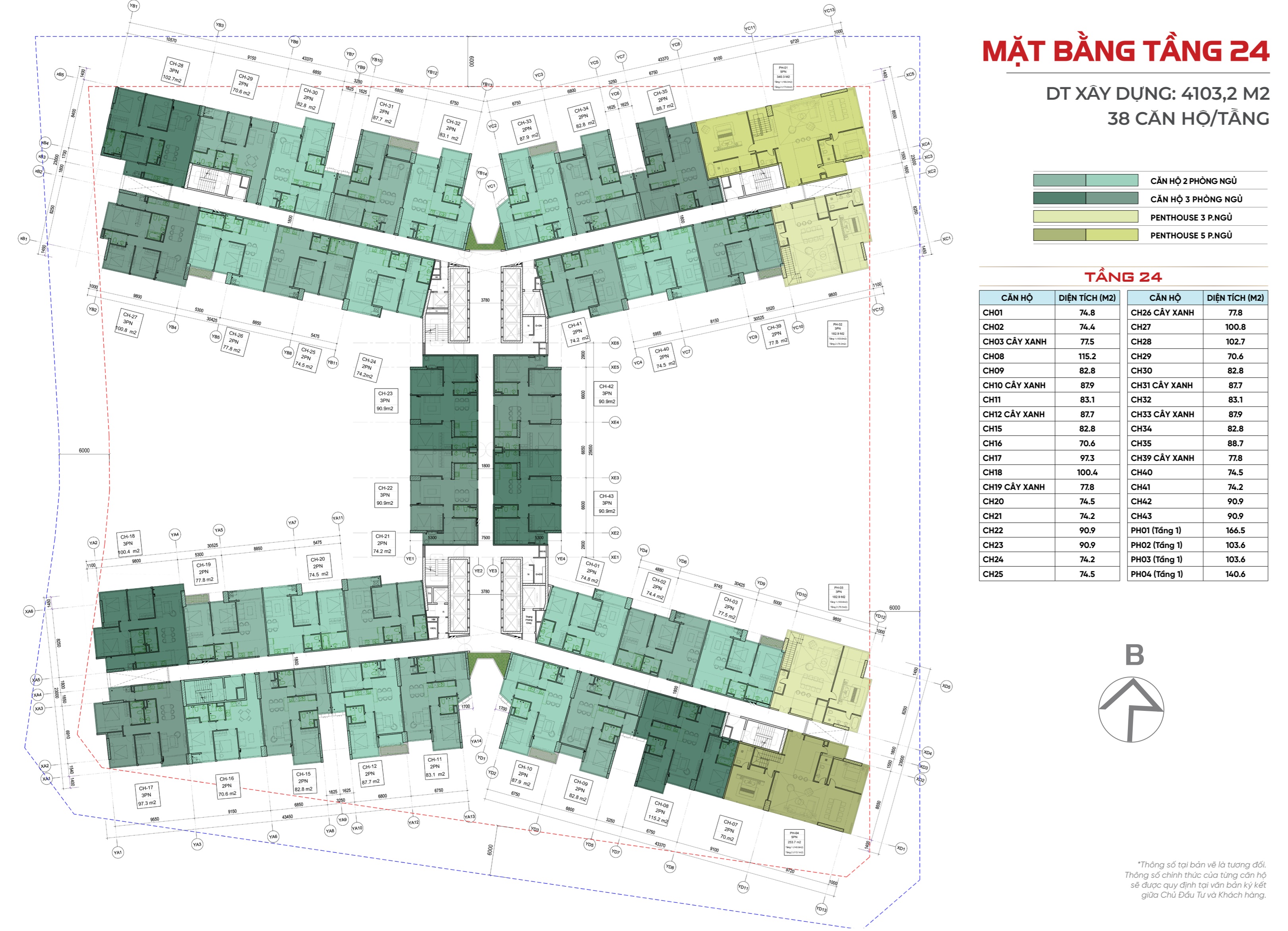 mặt bằng tầng 24-Sunshine River Park